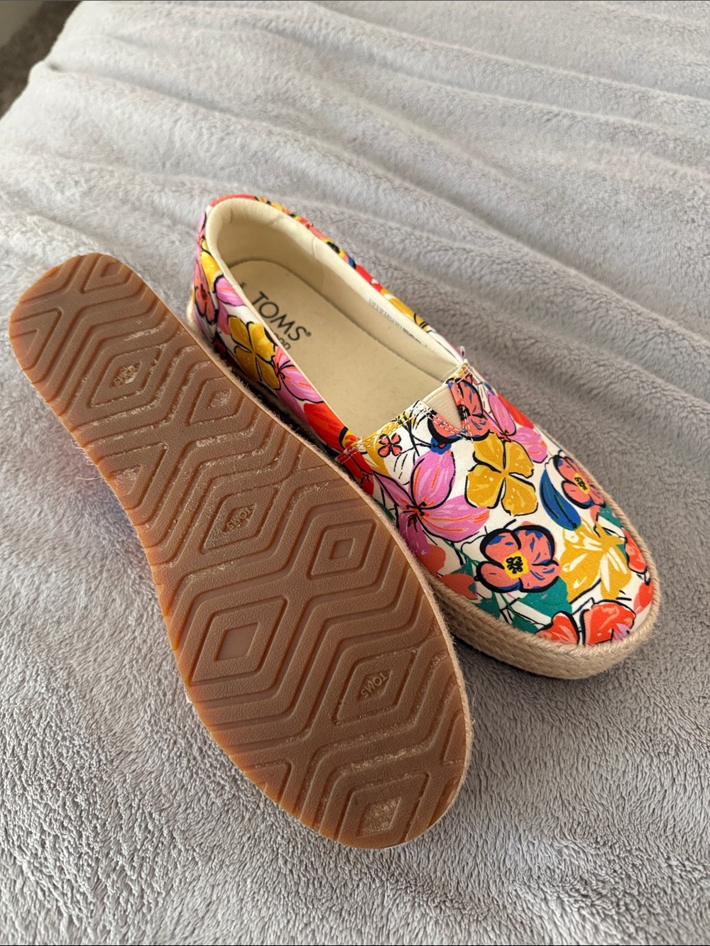 TOMS Floral Canvas Espadrilles in Pink, Yellow & Blue - Picture 2 of 7